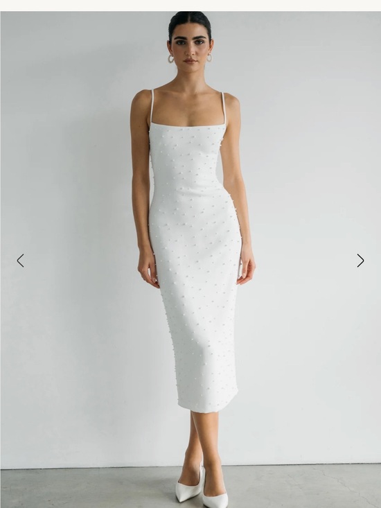 Jenny Yoo Dresses & Skirts - Jenny Yoo Oksana White Beaded Slip Midi Dress with Spaghetti Straps, Size 2